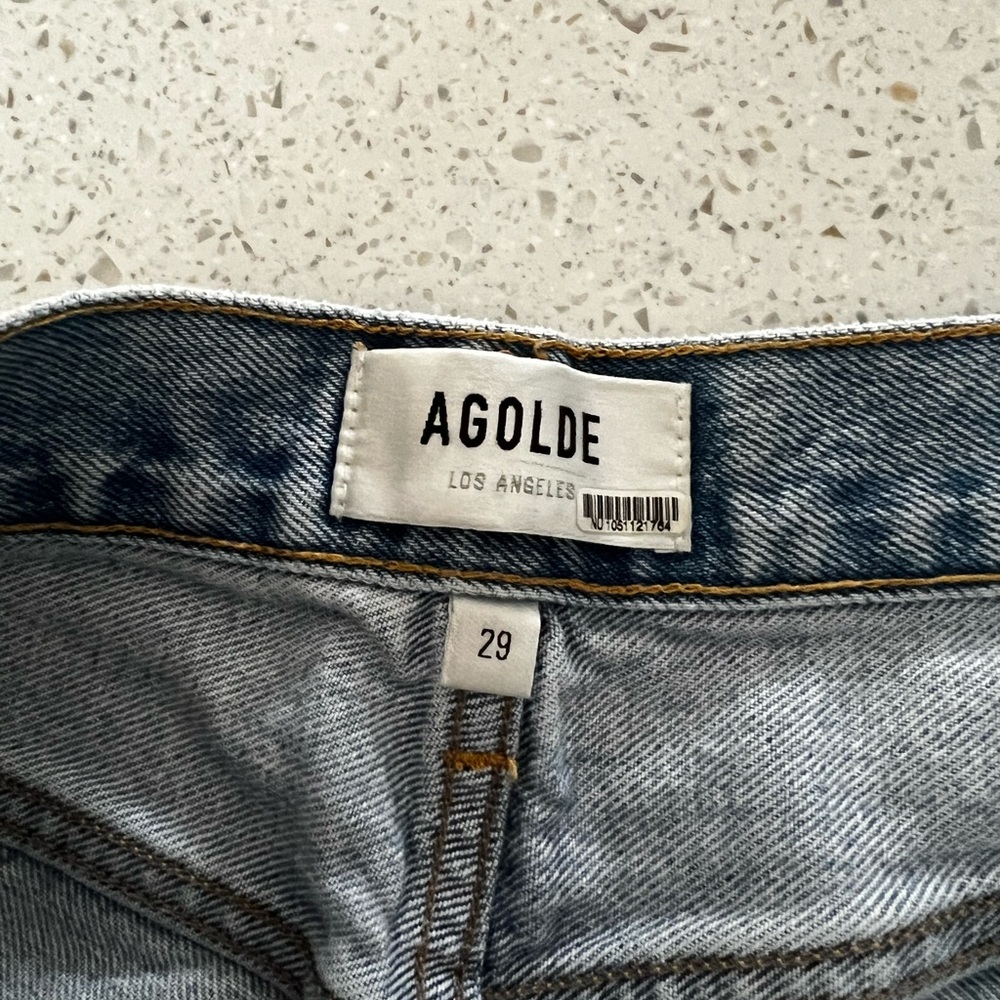 Agolde Light Wash Distressed Denim Jean Shorts - Picture 2 of 9